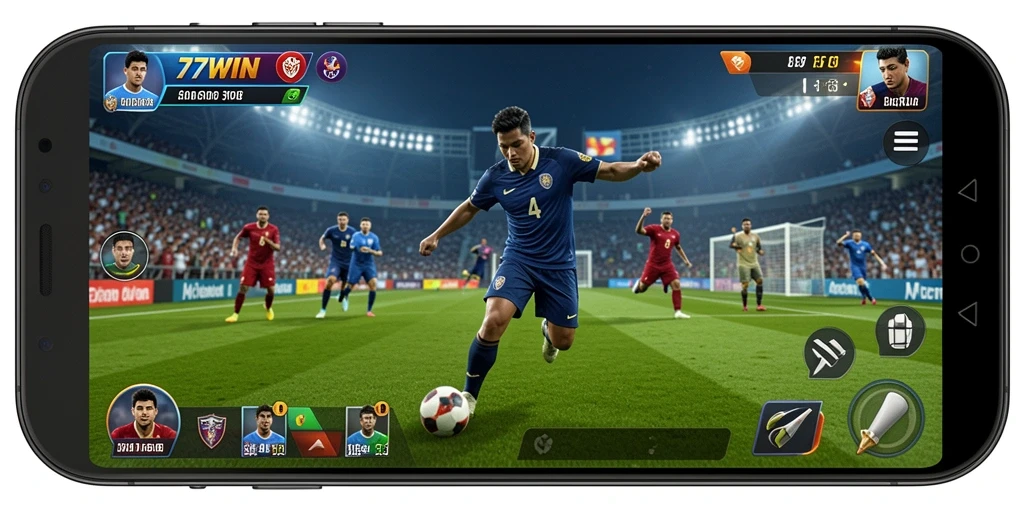 Tampilan utama gameplay 77WIN yang penuh aksi olahraga.