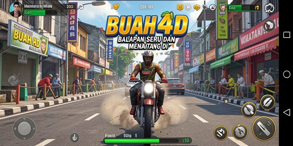 Tampilan gameplay BUAH4D dengan balapan yang seru dan mendebarkan.