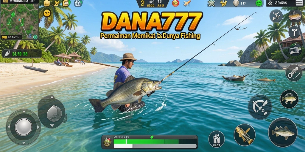 Tampilan gameplay DANA777 yang penuh warna dengan aktivitas memancing.
