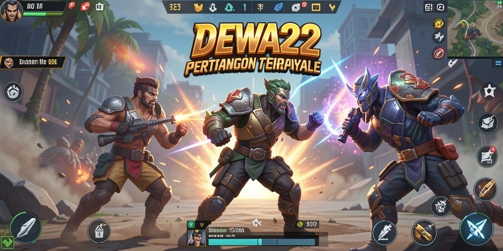 Tampilan gameplay DEWA22 yang seru dalam pertarungan Battle Royale.