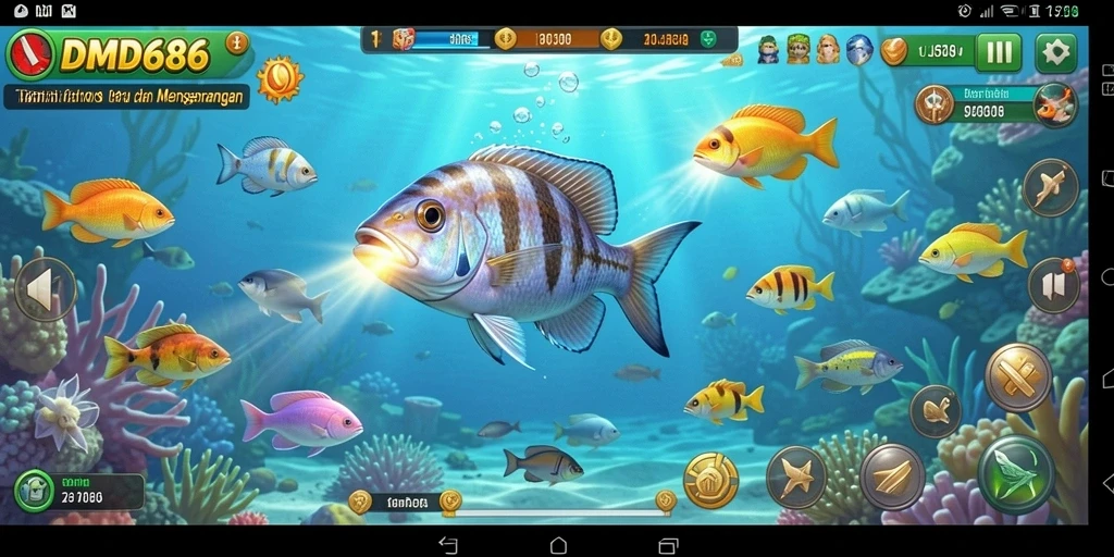 Screenshot DMD686 menampilkan aksi menangkap ikan yang seru.