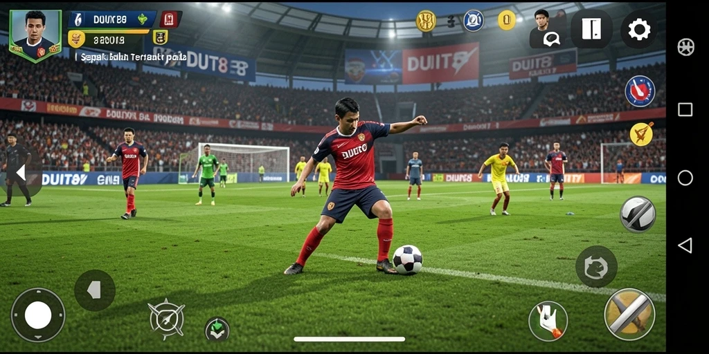 Tampilan gameplay DUIT8 yang penuh aksi di lapangan sepak bola.
