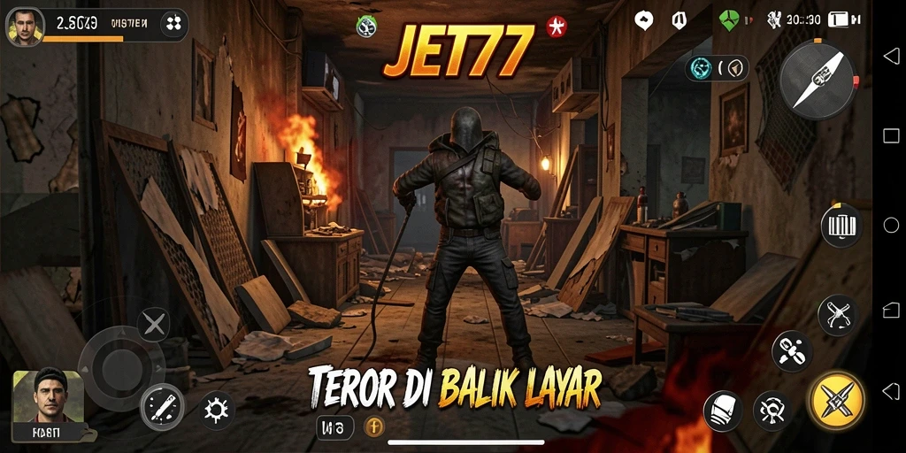 Tampilan gameplay JET77 yang menegangkan dan menyeramkan.