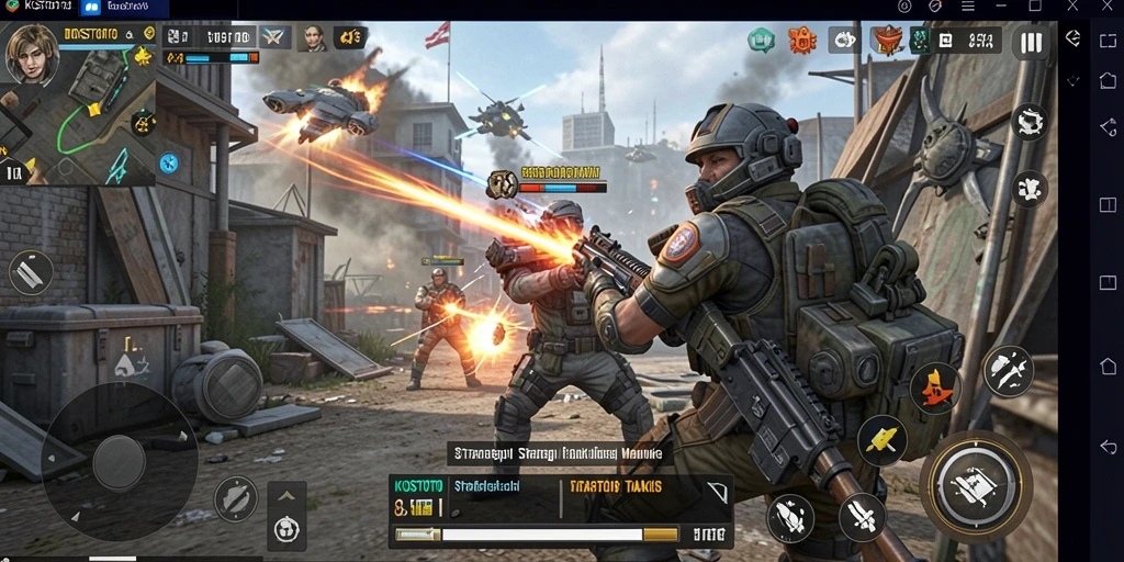 Screenshot gameplay KOSTOTO menunjukkan aksi pertempuran strategis.