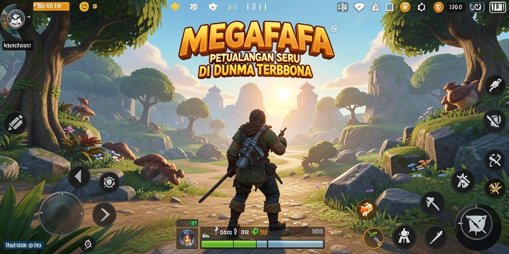 Tampilan gameplay <strong>MEGAFAFA</strong> di dunia terbuka yang luas dan indah.