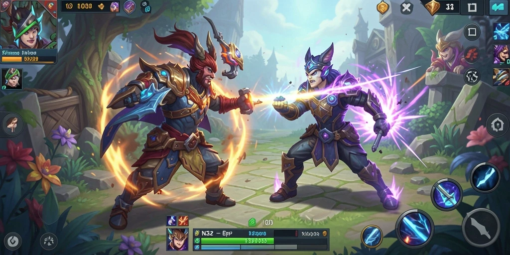 Tampilan gameplay epik dalam N32 dengan pertarungan strategis.