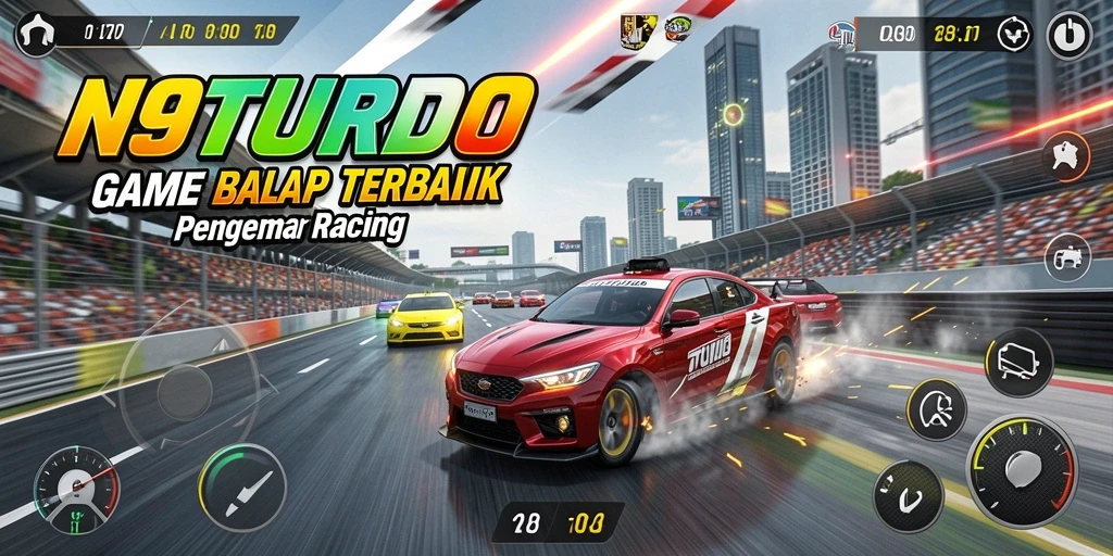 Screenshot menampilkan aksi balap seru dalam N9TURBO.