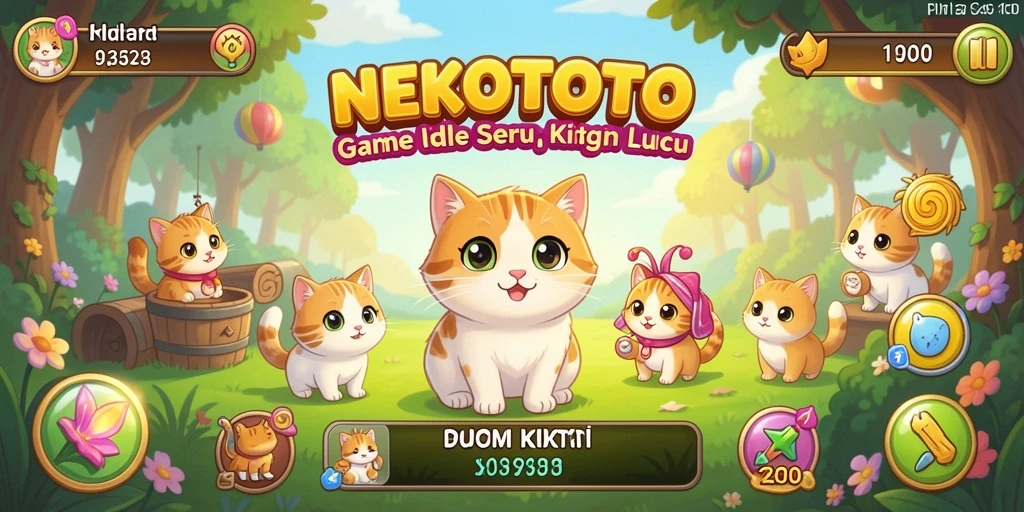 Tampilan gameplay NEKOTOTO dengan kucing yang bekerja santai.