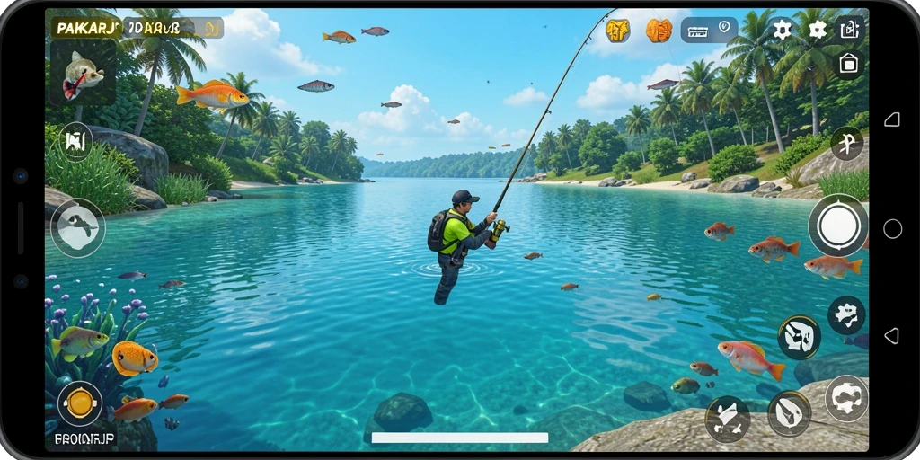Tampilan gameplay menarik dari PAKARJP, menampilkan momen memancing yang mendebarkan.