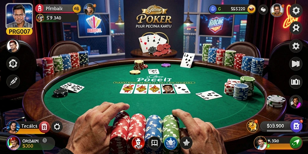 Tampilan screenshot PRG007 menampilkan suasana permainan Poker yang seru.