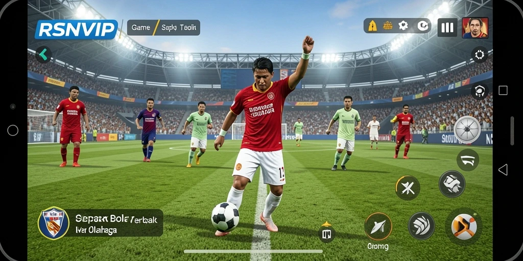 Gameplay RSNVIP menampilkan aksi sepak bola yang mendebarkan.
