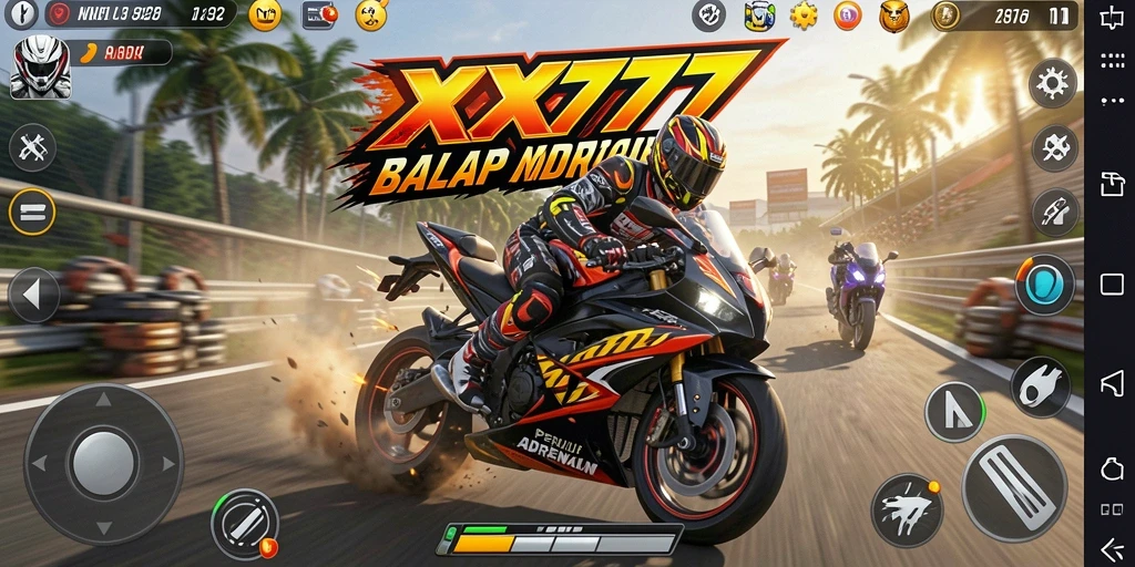 Gameplay XXX777 yang seru di lintasan balap.