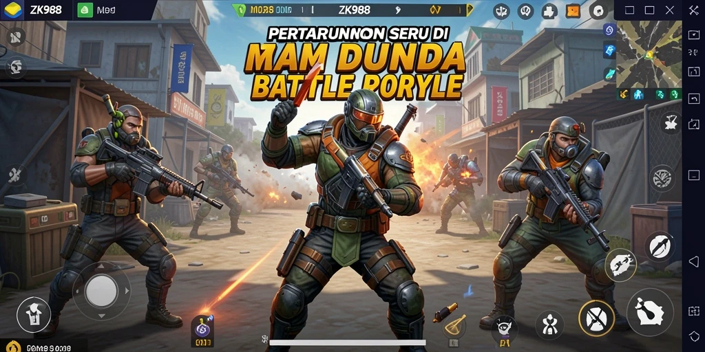 Menampilkan aksi seru dalam pertempuran Battle Royale di ZK988.